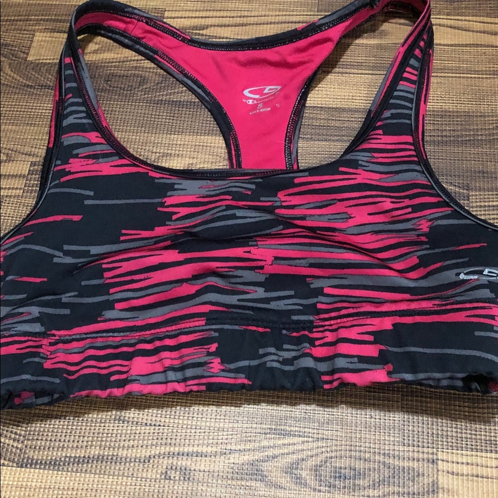 Champion Pink and Black Racerback Sports Bra with Gray  workout